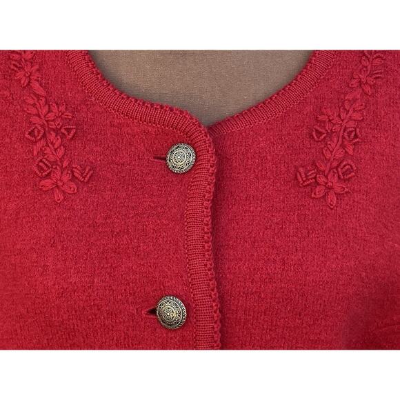 Vintage Pendleton 100% Virgin Wool Red Cardigan Embroidery Women’s Large - Picture 3 of 16